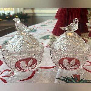 Crystal Bird Motif Candy Dishes